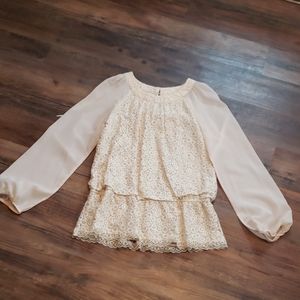 New without tags holiday top eci L sheer sleeve/gold lace top